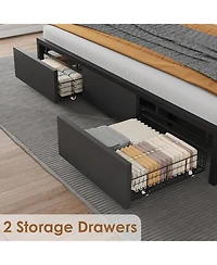 gaomon King Size Platform Bed Frame Metal+Pb Board Upholstered Two Mesh Drawers Charging Station No Box Spring