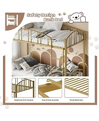 gaomon Metal Bunk Bed Twin Over Twin Heavy Duty Bunkbeds Arched Guardrail Safety Ladder Space-Saving Modern Gold
