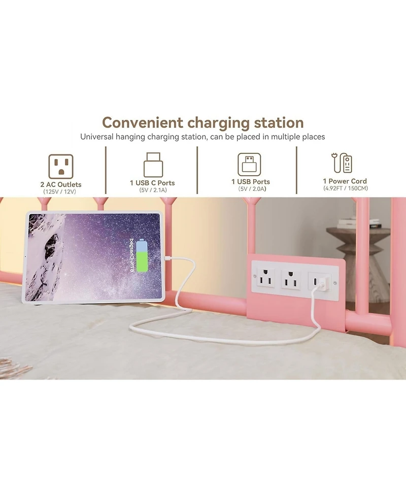 gaomon Twin Size Metal Daybed with Trundle Charging Station Led Lights Sofa Bed for Living Room Guest Room Apartment