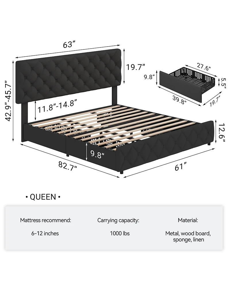gaomon Easy Assembly Queen Bed Frame Space Saving, for Living Room