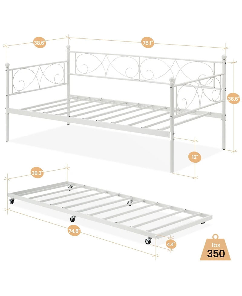 gaomon Twin Size Metal Elegant Floral Design Space-Saving Heavy-Duty Platform Daybed Frame