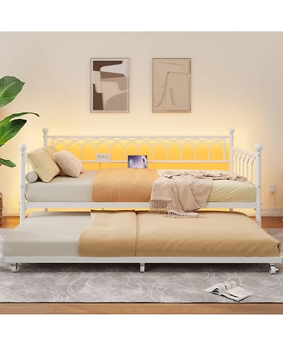 Gaomon + Twin + Wood/Metal (or specify actual material) + Charging Station & Led Lights + Daybed with Trundle