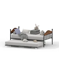 Gaomon Daybed with Trundle, Metal Twin Size Day Bed with Stylish Headboard, Sofa Bed Frame with Pop Up Foldable Trundle Bed