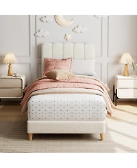 gaomon Twin Bed Frame, Boucle Upholstered Platform Bed with Wave Headboard for Girls/Kids, Easy Assembly