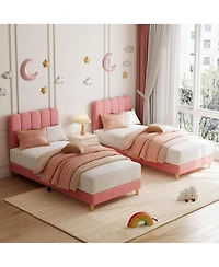 gaomon Twin- Bed Frame, Boucle Upholstered Platform Bed with Wave Headboard for Girls/Kids, Easy Assembly