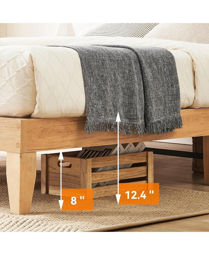 gaomon Full Rattan Bed with Natural Cane Headboard, Boho Platform Bed with Led Lights, Solid Wood Slats, No Box Spring Needed, Noise-Free