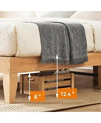 gaomon Full Rattan Bed with Natural Cane Headboard, Boho Platform Bed with Led Lights, Solid Wood Slats, No Box Spring Needed, Noise-Free