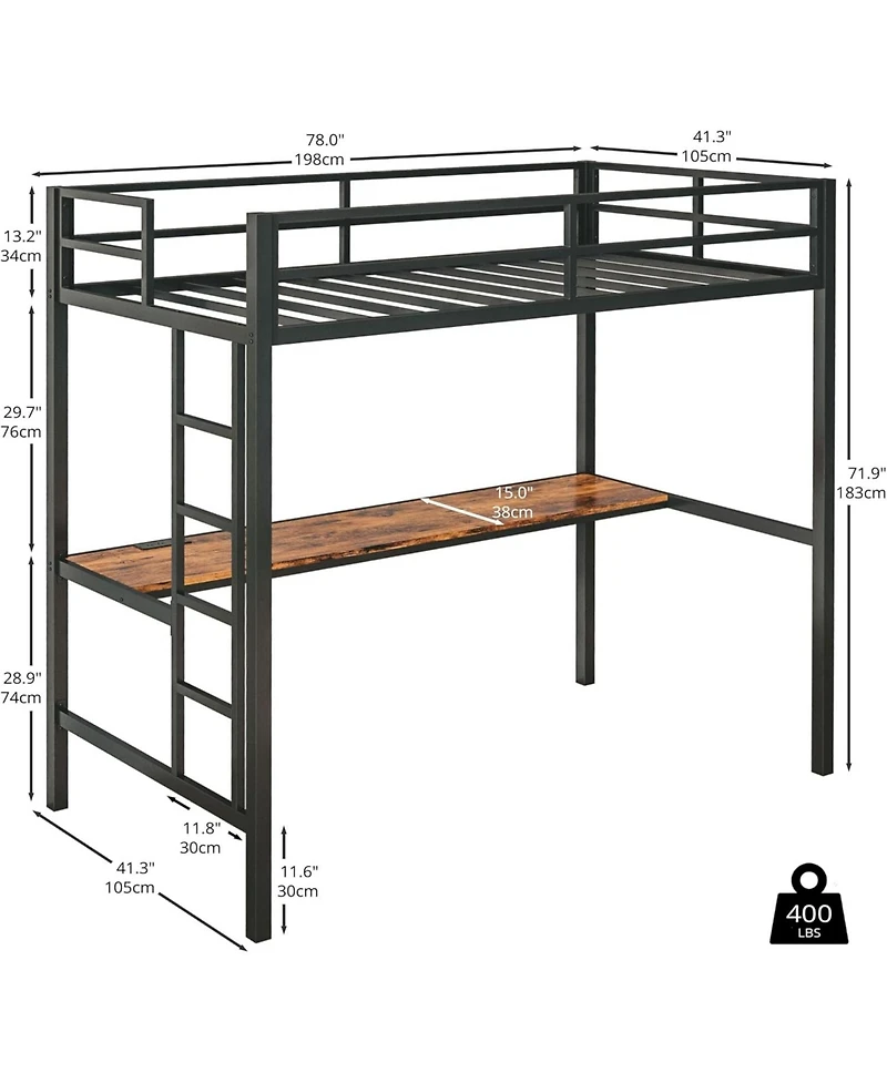 Likimio Twin Loft Bed with Desk, Power Outlet & Led Lighting, Space-Saving Design, Black