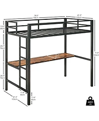 Likimio Twin Loft Bed with Desk, Power Outlet & Led Lighting, Space-Saving Design, Black
