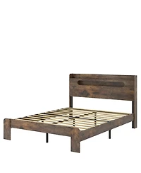 Clihome Bed Frame King Size, Wood Platform Bed Frame with Storage Led Light Headboard and 2 Usb,Large Under Bed Storag