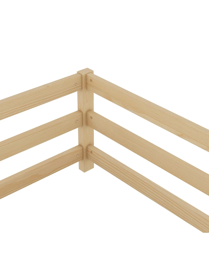 Cesicia Pine Wood Twin Kids Floor Bed, Long-Lasting Montessori Bed with Fence for Girls, Boys
