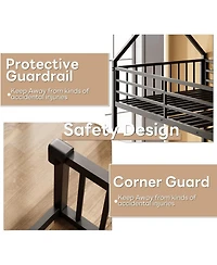 Likimio Bunk Bed Twin Over Full Size with Ladder and Guardrail, House Shaped with Metal Slats Support No Box Spring Needed, Black