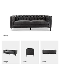Hulala Home Wales Contemporary 84" Upholstered Button-tufted Sofa with Metal Legs