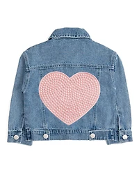 Sweet Wink Toddler Girls Pearl Heart Patch Denim Jacket