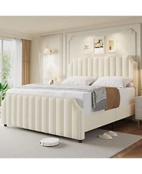 Gaomon Queen Size Velvet Bed Frame With 50.2 Tufted Headboard Footboard Nailhead Trim No Box Spring Needed Noise Free Standard Queen