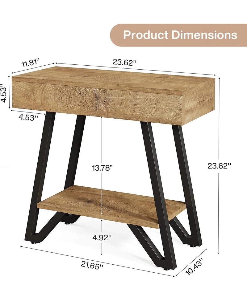 Tribesigns End Side Table for Living Room, Narrow Couch Arm Side Table with Storage Shelves, Small Bedside Nightstand