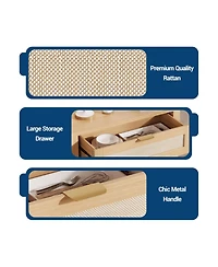 gaomon Rattan Buffet Cabinet with Storage, Narrow Sideboard Doors & Drawer, Wood Console Table for Living Room