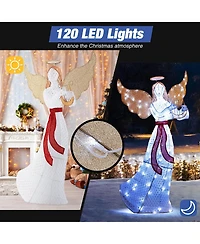 Costway 5 Ft Lighted Angel with Harp Led Lights Halo Zip Ties & Ground Stakes Christmas