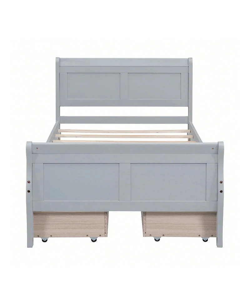 gaomon Twin Size Wood Platform Bed With 4 Drawers And Streamlined Headboard & Footboard Solid Wood+Mdf Bed Frame