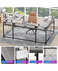 gaomon 78" Wooden Power Outlets & Rgb Led, Reversible L-Shaped Home Office Desk with Storage U-Shaped Gaming Computer Desk