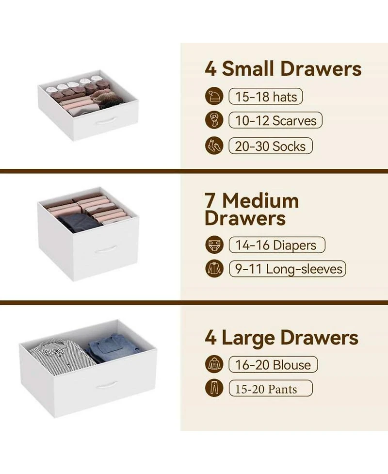 gaomon 15-Drawer Modern Tall Dresser, 48" Fabric Storage Chest, Steel Frame, Wood Top, Bedroom, Closet, Living Room