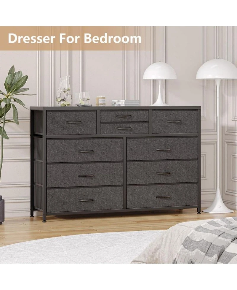gaomon 10-Drawer Modern Fabric Dresser for Bedroom, Large Storage Chest, 45" Tv Stand, Living Room, Hallway Organizer