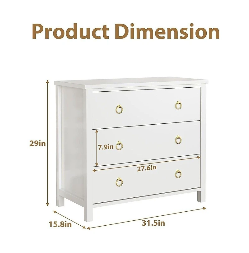 gaomon 3-Drawer Boho Rattan Dresser, Tall Modern Chest for Bedroom, Closet, Living Room, Nursery, Large Storage Cabinet