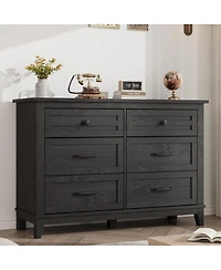 gaomon 47" Wide Mdf, Engineered Wood Storage Chest, Freestanding Closet Organizer 6-Drawer Modern Wooden Dresser,