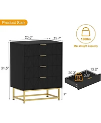gaomon 4-Drawer White Mdf Dresser, Gold Metal Legs & Handles, Rust-Resistant Painted Finish, Bedroom, Living Room