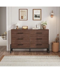 gaomon Brown 52 Inch 6-Drawer Freestanding Dresser, Wide Closet Storage Chest for Living Room, Bedroom, Entryway