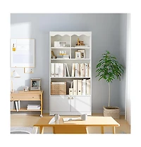 gaomon 5-Tier Modern Bookshelf Display Cabinet, 63" Floor Standing Storage Organizer, Walnut Finish, White