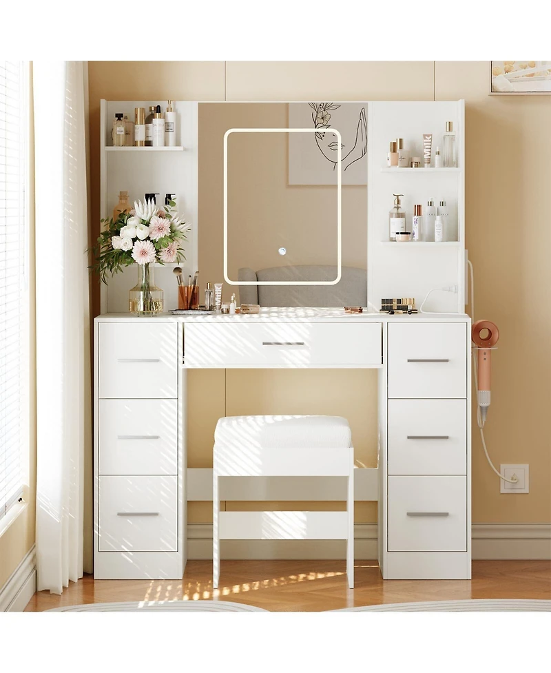 gaomon Makeup Vanity Table with 7 Drawers, 6 Storage Shelves, Large Bedroom Dressing Table Organizer