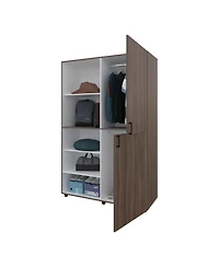 Fm Furniture Ollie 2-Door Wardrobe with Open Storage, Grey Walnut and White