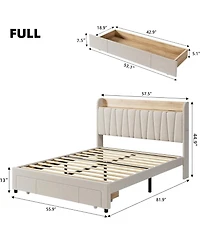 gaomon Upholstered Bed Frame with Storage Headboard, Drawer, Charging Station, Linen Platform