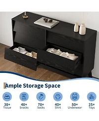 gaomon 6-Drawer Vintage Modern Dresser Bedroom Chest with Bevel Design, Tv Stand Storage for Entryway, Living Room, Closet