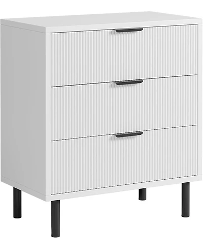 gaomon 3-Drawer White Wood Dresser, Metal Legs, Space-Saving Cabinet for Bedroom, Living Room, Nursery, Home Office