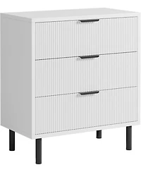 gaomon 3-Drawer White Wood Dresser, Metal Legs, Space-Saving Cabinet for Bedroom, Living Room, Nursery, Home Office