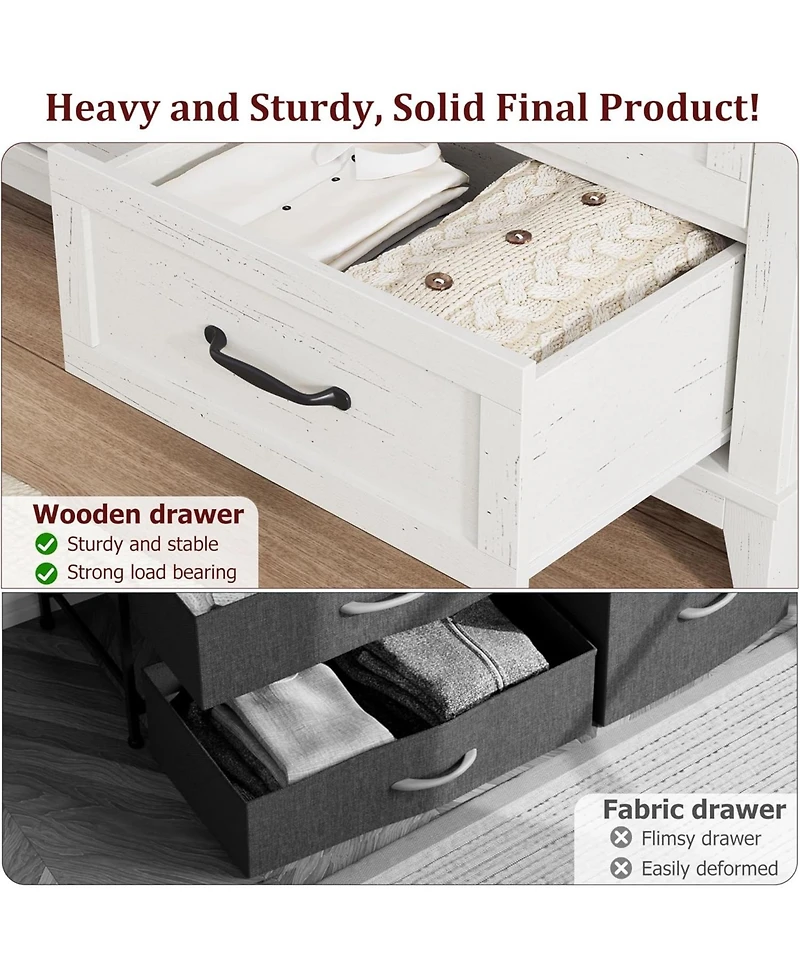 gaomon 6-Drawer White Wooden Dresser, 47" Freestanding Storage Chest for Bedroom, Living Room