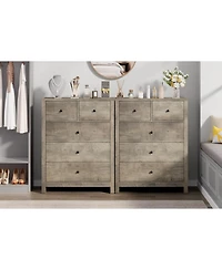 gaomon 5-Drawer Grey Modern Dresser, Tall Chest, Deep Drawers, Metal Knobs, Wooden Double Storage for Kids Bedroom, Entryway