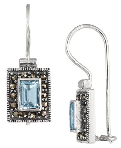 Macy's Marcasite (0.34 ct. t.w.) and Blue Topaz (0.40 ct. t.w.) French Wire Rectangle Earrings in Sterling Silver