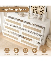 gaomon Rattan 6 Drawer Dresser for Bedroom, Modern Double Dresser with Anti-Tip Kit, Chest Organizer