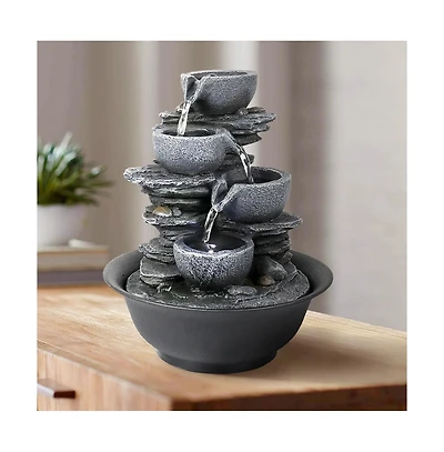 SunJet 10.6" Rock Indoor Water Fountain, Zen Meditation Tabletop Fountain with Led Light & Quiet Pump for Home, Office, Bedroom, Relaxation Decor