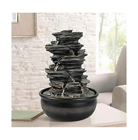 SunJet 15.7” Rock Falls Tabletop Fountain, 5-Tier Indoor Waterfall with Led Lights for Home, Office, Zen Relaxation Decor