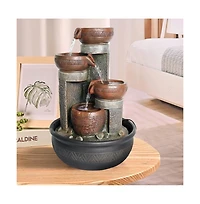 SunJet 15.7” 4-Tier Indoor Tabletop Waterfall Fountain with Led Lights, Desktop Fountain with Calming Sound for Home & Office Decor