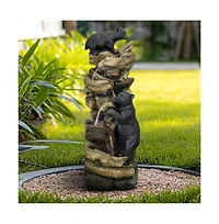 SunJet 39.3" 5-Tier Outdoor Garden Water Fountain with Bears Climbing Tree, Resin Fountain with Led Lights for Garden, Patio & Deck