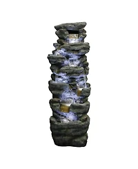 SunJet 51" High Multi-Tier Outdoor Rock Water Fountain with Led Lights, Large Resin Waterfall Fountain for Garden, Patio, Yard & Deck