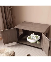 Zeus & Ruta Greige Barn Door Cat Litter Box Enclosure End Table