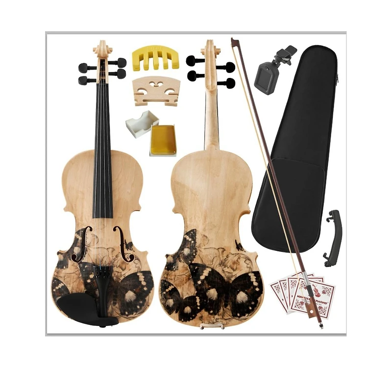 Yescom Beginner Violin Full Size 4/4 Solid Wood Full Set with Carry Case Mute Bow Shoulder Rest for Student Adults Starter Beautiful Butterfly