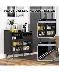 Costway Kitchen Buffet Sideboard Organizer Liquor Bar Cabinet with Wine Rack & Sliding Door