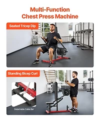 Mecale Seated Dip Machine Adjustable Tricep and Bicep Press Trainer with Cable Bar and Backrest